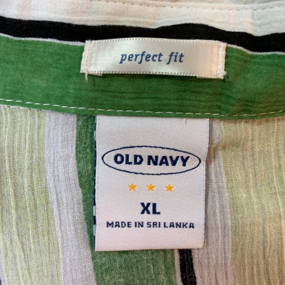 Old Navy Button Shirt Women XL Green Striped Cotton Gauze Semi Sheer Perfect Fit - Picture 4 of 12
